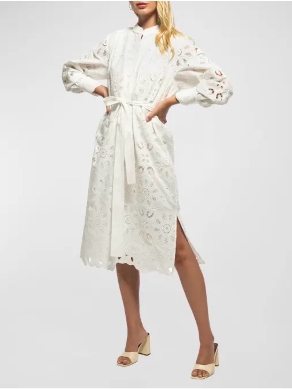Shoshanna
Hollis Blouson-Sleeve Eyelet Midi Dress Size 12‎